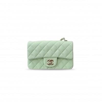 CHANEL GREEN CAVIAR MINICLASSIC DOUBLE FLAP (20*12*6cm) 